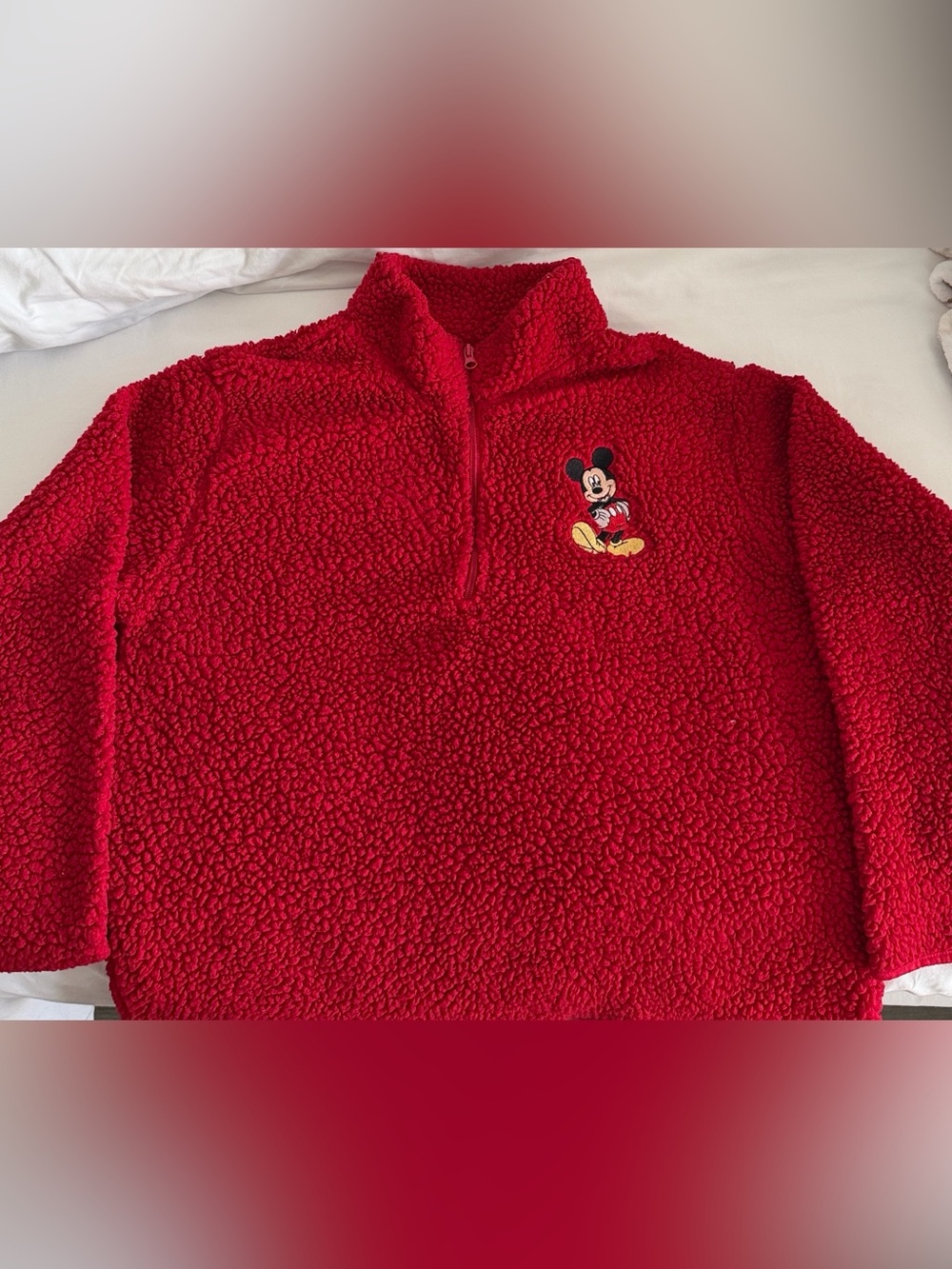 Disney Red Mickey Sherpa Half‑Zip Pullover